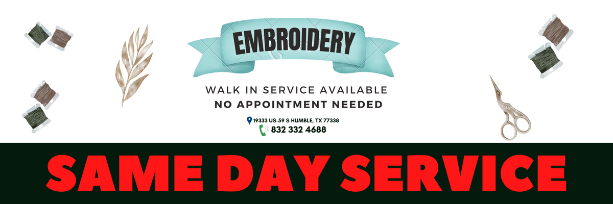 Same day embroidery service, custom embroidery in humble, custom embroidery in Houston
