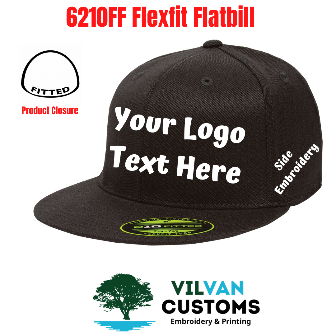 Custom Embroidery, 6210FF Hat VilVan Bill Flexfit Customs Flat 