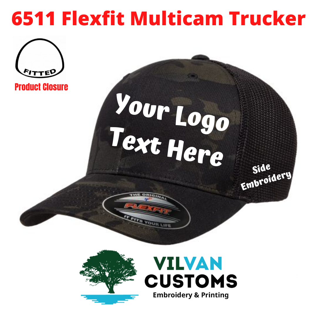 6511 Flexfit Multicam Trucker Camo Custom Embroidery