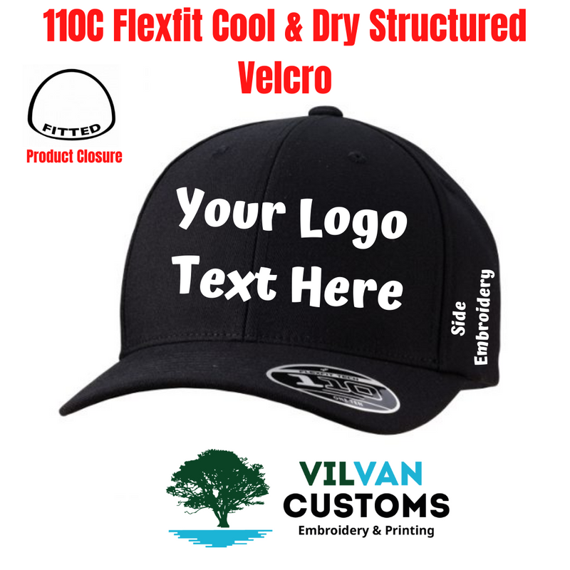 Custom Embroidery, 110C Flexfit Cool & Dry Structured Velcro Hats