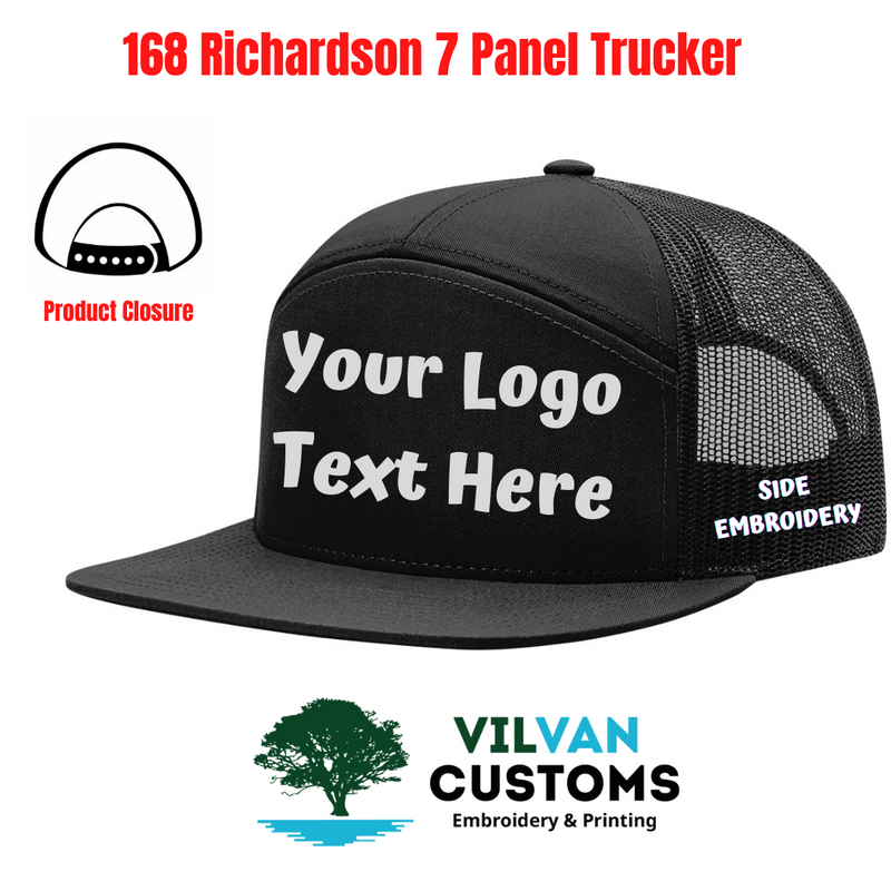 168 Richardson 7 Panel Trucker Hats, Custom Embroidery