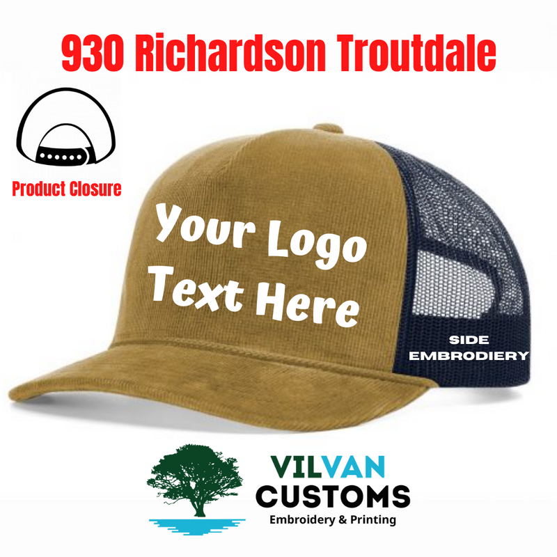 930-Richardson - Troutdale Corduroy Trucker Cap, Custom Embroidery