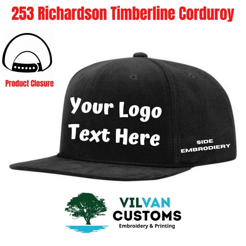 Custom Embroidery, 253 Richardson Timberline Corduroy Hats, Flat Bill