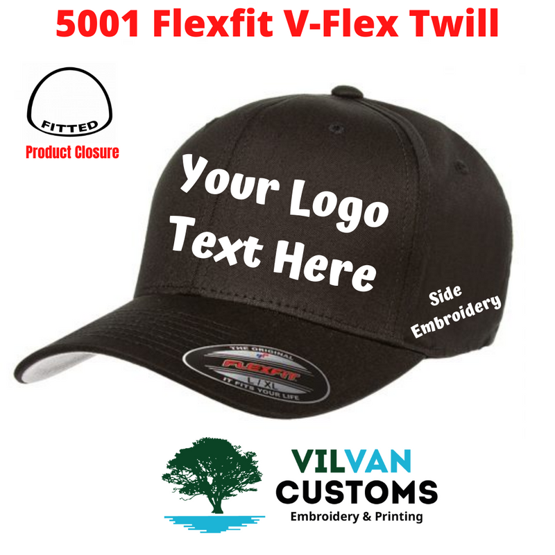 | Embroidery, Flexfit Custom V-Flex Hats 5001 Customs VilVan Twill