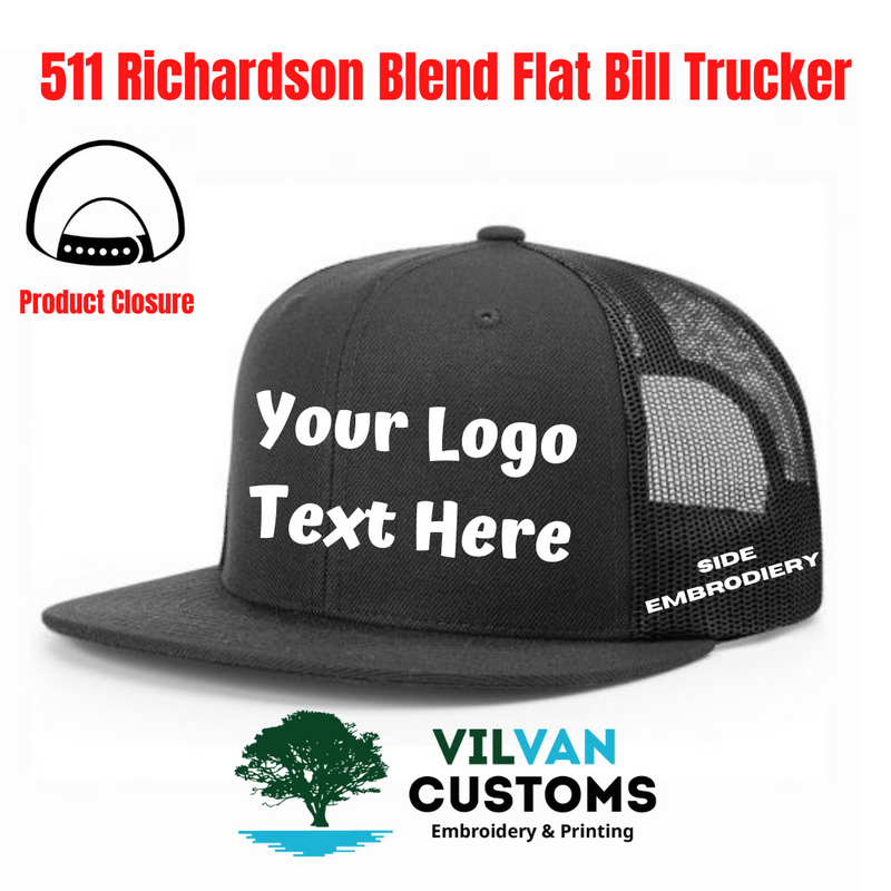 Custom Embroidery 511 Richardson Blend Flat Bill Trucker Hats VilVan Customs
