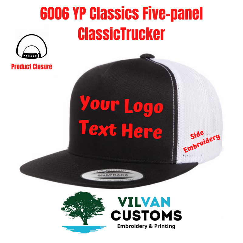 Custom Embroidery, 6006 YP Classics Five-panel Classic Trucker Hats, Flat Bill