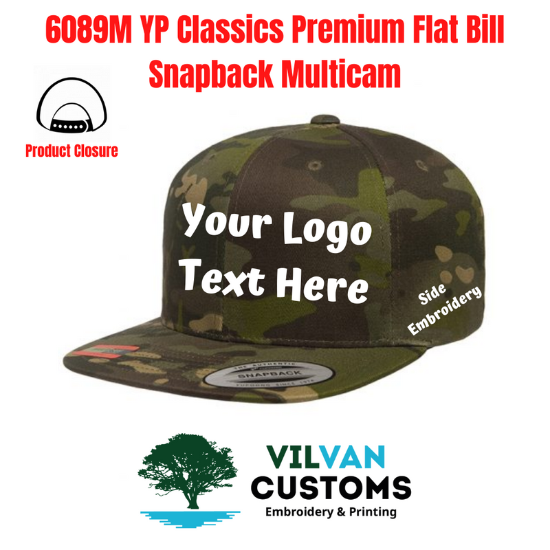 Custom Embroidery, 6089M YP Classics Premium Flat Bill Snapback Multicam Hats