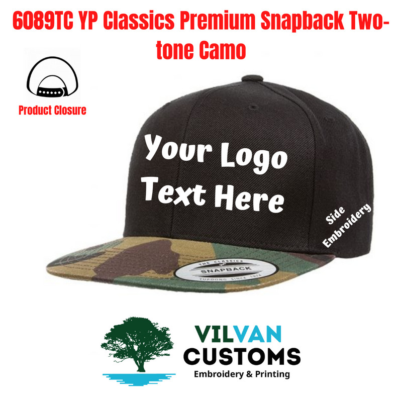Custom Embroidery, 6089TC YP Classics Premium Snapback Two-tone Camo Hats Flat Bill
