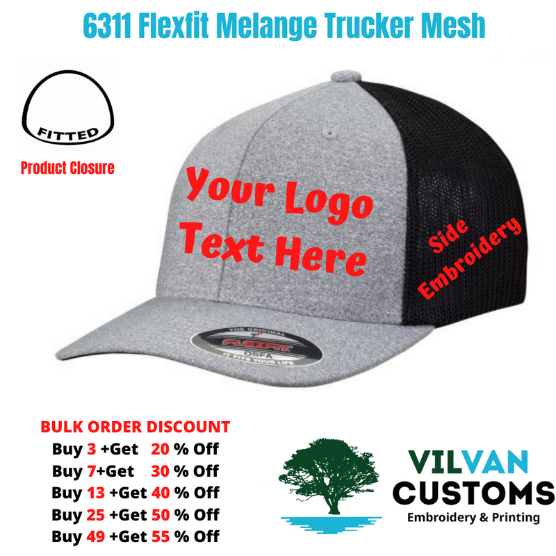 Custom Embroidery, 6311 Flexfit Melange Trucker Mesh Hats