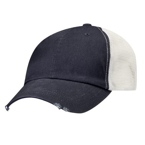 Custom Embroidery, 6887 Mega Cap Organic Cotton Mesh Cap with Frayed Visor Hats