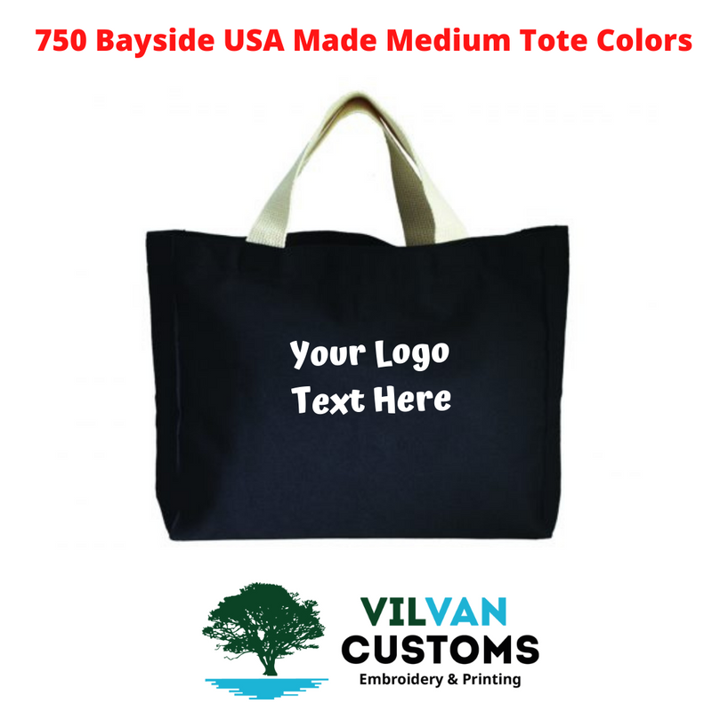 Bayside USA Made Medium Tote Colors, Custom Embroidery