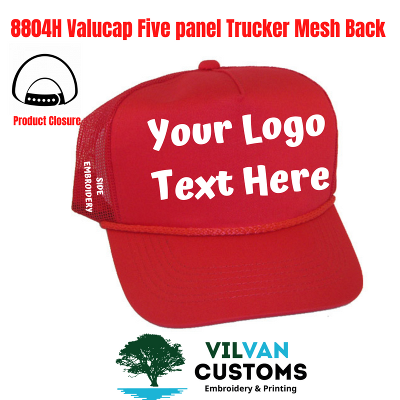 8804H Valucap Five panel Trucker Mesh Back, Custom Embroidery