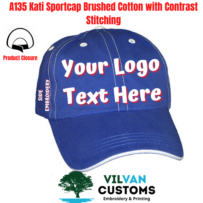 A135 Kati Sportcap Brushed Cotton with Contrast Stitching, Custom Embroidery