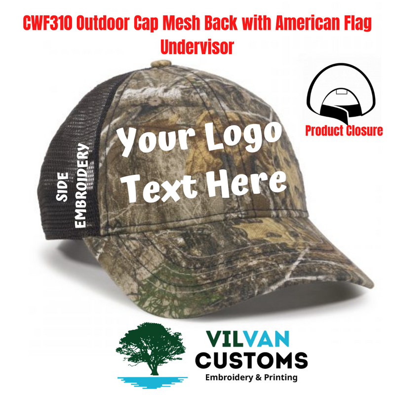 Custom Embroidery, CWF310 Outdoor Cap Mesh Back with American Flag Undervisor