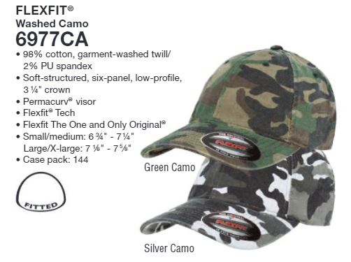 Custom Embroidery, 6977CA Flexfit Washed Camo Hats