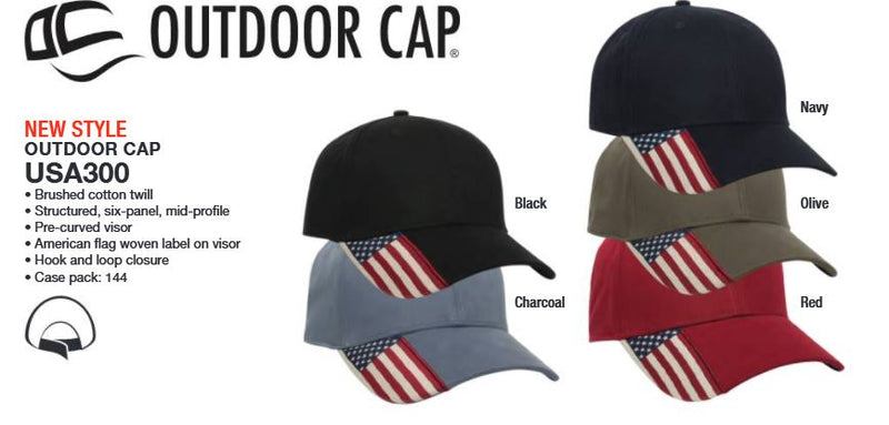 Outdoor Cap USA300 American Flag Cap - Black - One Size