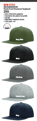 Custom Embroidery, 255 Richardson Pinch Front Structured Snapback Hats, Flat Bill