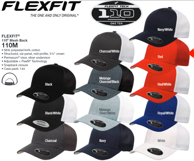 Custom Embroidery, 110M Flexfit 110 Mesh Back Hats | VilVan Customs | Flex Caps