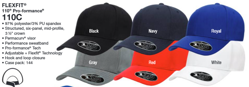 Custom Embroidery, 110C Flexfit Cool & Dry Structured Velcro Hats