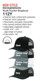 Custom Embroidery, 112 Youth Richardson Trucker Snapback Hats