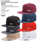 Custom Embroidery, 6502 YP Classics Unstructured Five-Panel Snapback Hats, Flat Bill