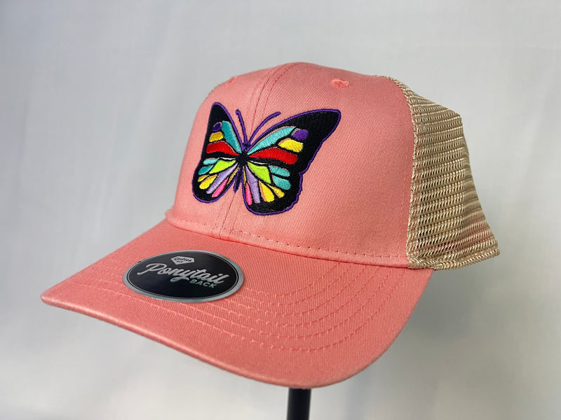 Butterfly on Ponytail Hats, PNY100M Outdoor Cap Ponytail Mesh Back Hats