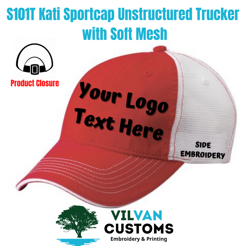 S101T Kati Sportcap Unstructured Trucker with Soft Mesh, Custom Embroidery
