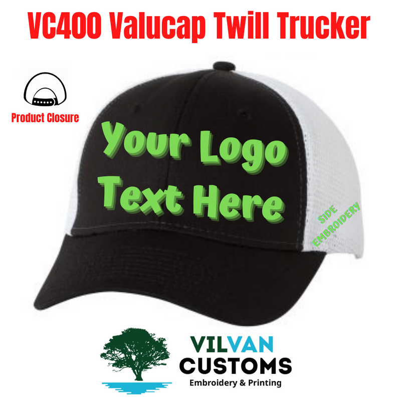 VC400 Valucap Twill Trucker, Custom Embroidery