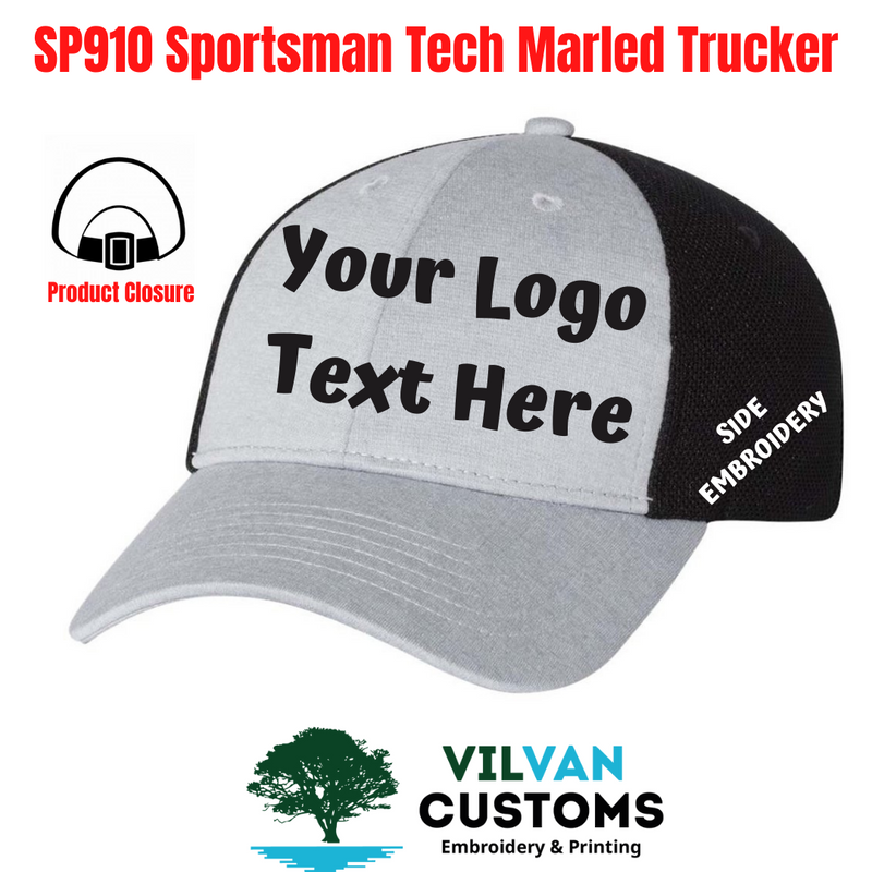 SP910 Sportsman Tech Marled Trucker, Custom Embroidery