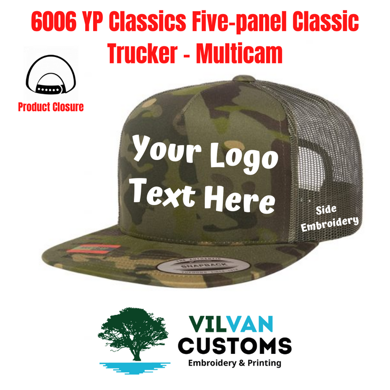 Custom Embroidery, 6006 YP Classics Five-panel Classic Trucker – Multicam Hats, Flat Bill Camo