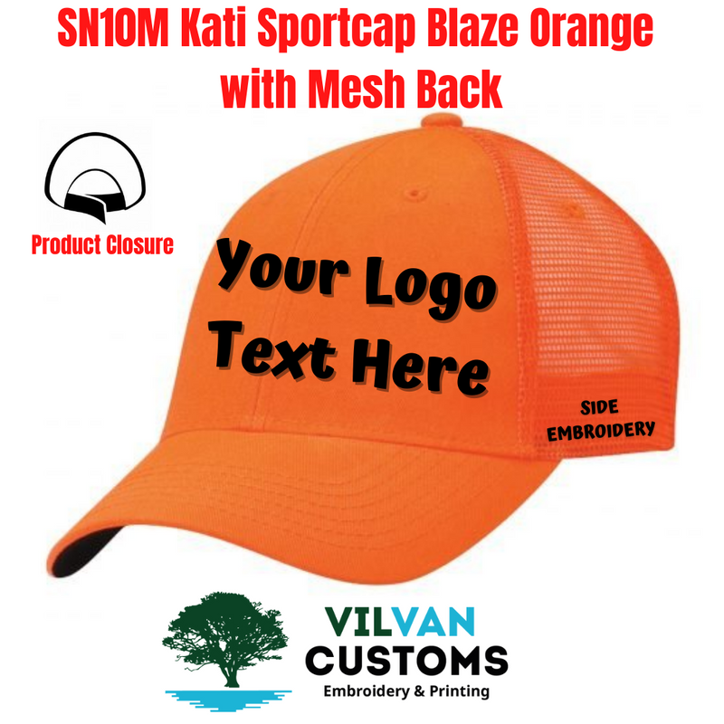 SN10M Kati Sportcap Blaze Orange with Mesh Back, Custom Embroidery