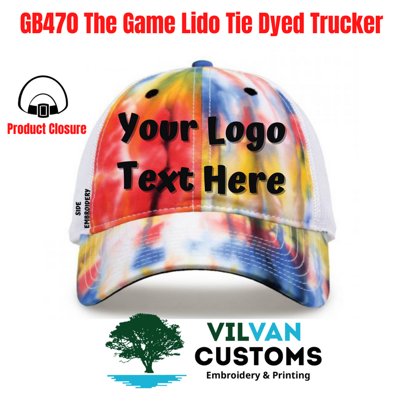 GB470 The Game Lido Tie Dyed Trucker, Custom Embroidery