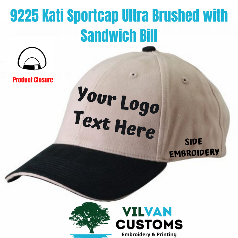 9225 Kati Sportcap Ultra Brushed with Sandwich Bill, Custom Embroidery