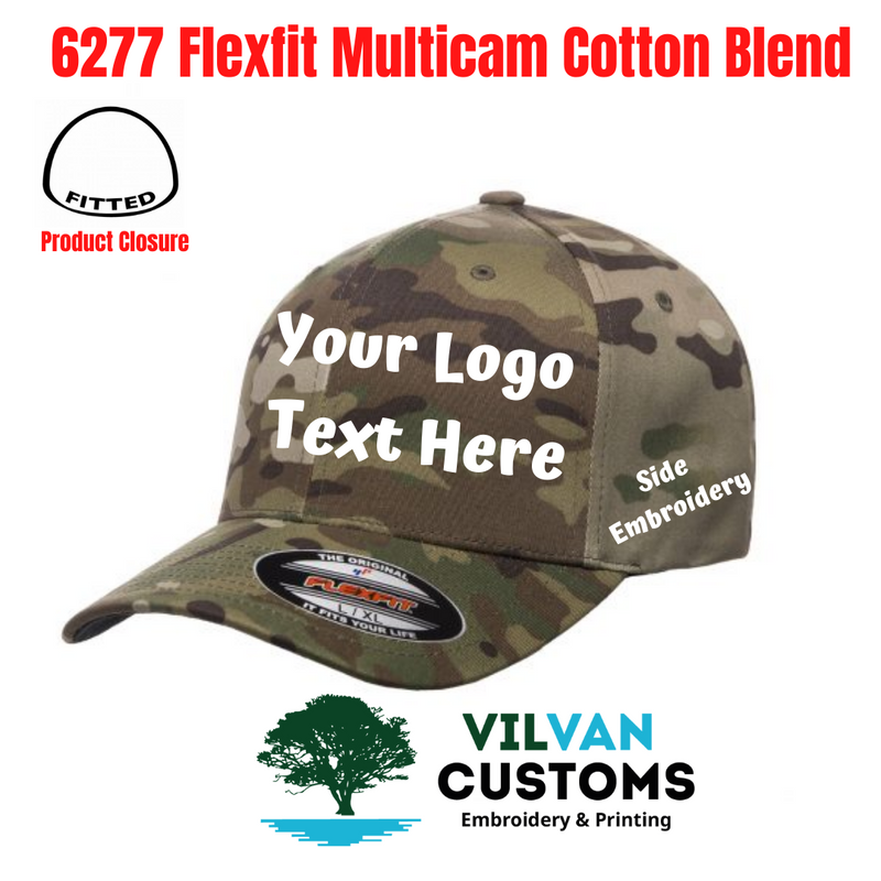 Custom Embroidery 6277 Flexfit Multicam Cotton Blend Hats VilVan Customs