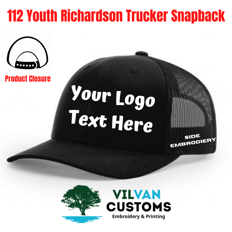 Custom Embroidery 112 Youth Richardson Trucker Snapback Hats VilVan Customs