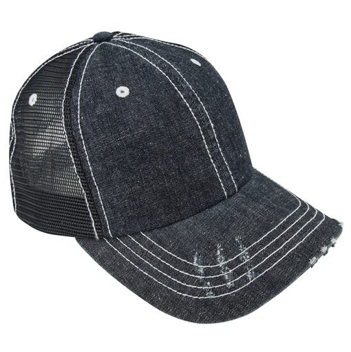 Custom Embroidery, 6990B Mega Cap Denim Herringbone Trucker Hats