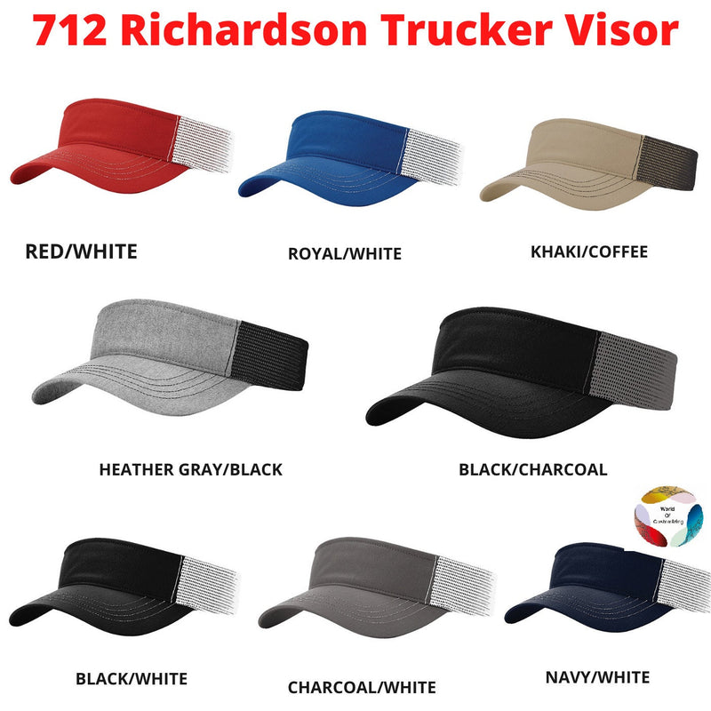 712 Richardson Trucker Visor, Customized Embroidered Caps, Adjustable Snapback