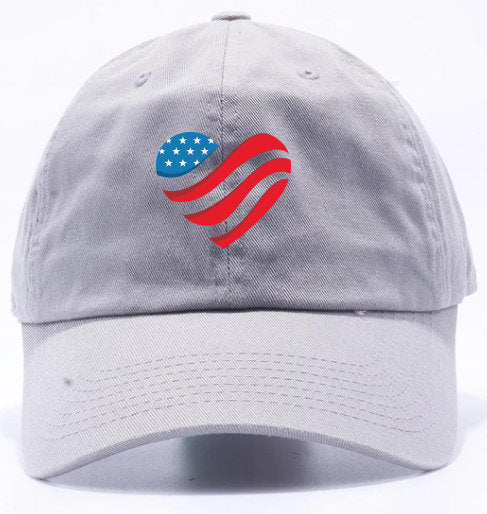 PIT BULL TWILL DAD HAT - Heart shape USA flag Custom Embroidery
