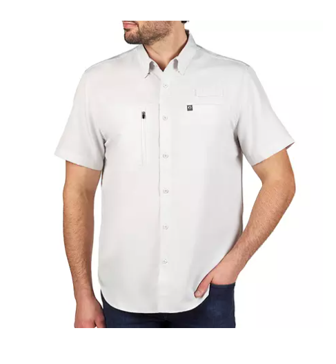 American Outdoorsman Men's Fishing Shirt - Custom Embroidery Fog Grey / Right Side Logo