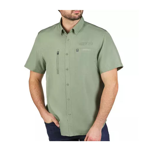 American Outdoorsman Men's Fishing Shirt - Custom Embroidery Moss / Back Text