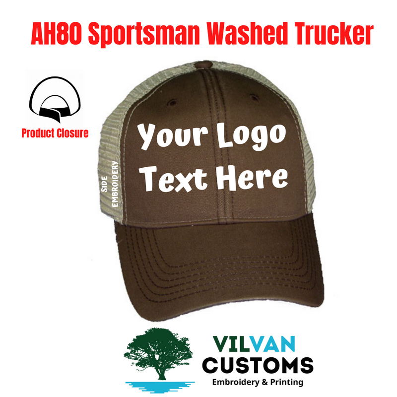 AH80 Sportsman Washed Trucker, Custom Embroidery